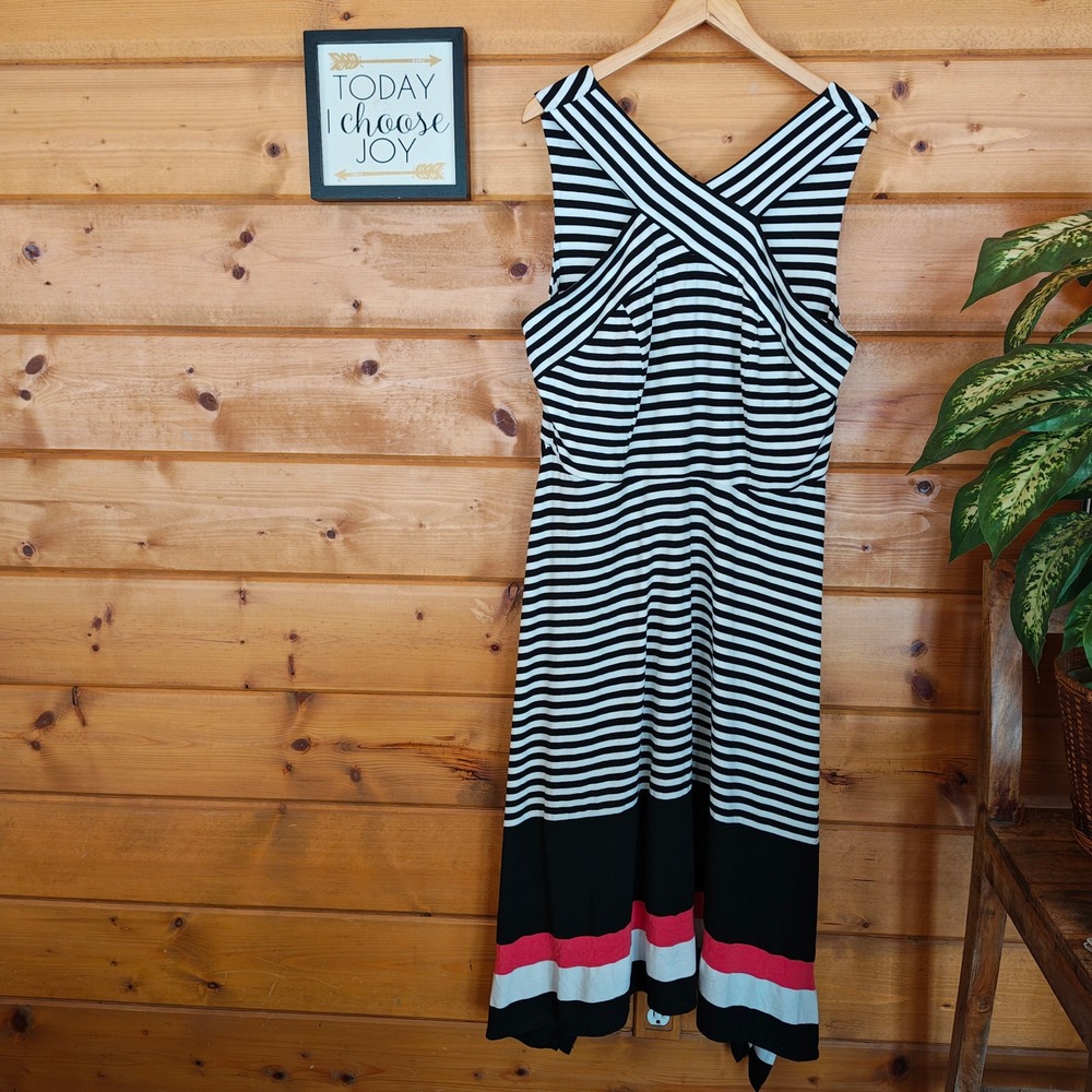 Signature Robbie Bee Maxi Dress Stripe Colorblock Criss Cross Assemetric Plus 2X